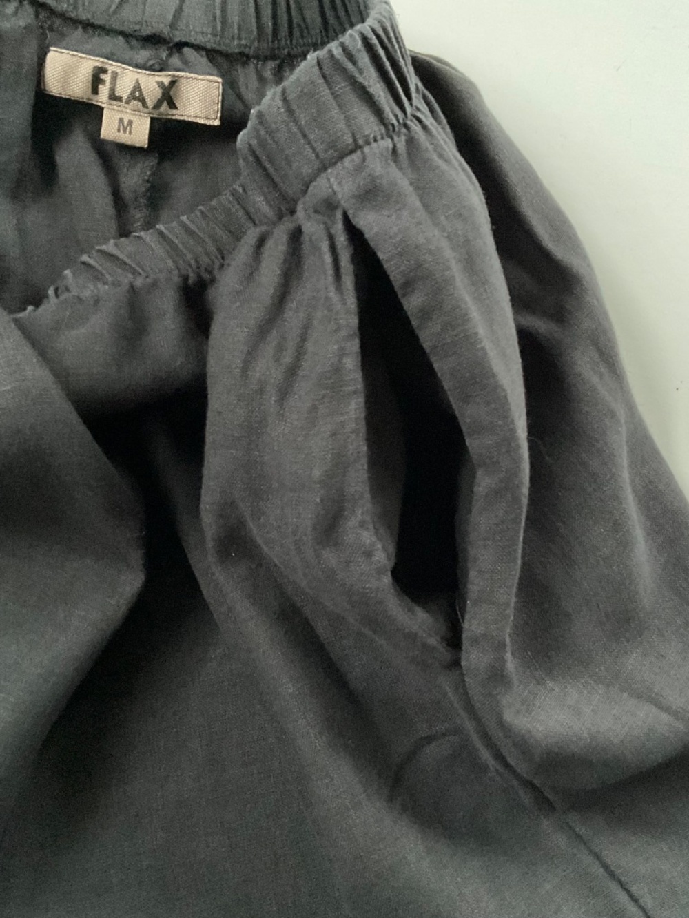 FLAX 100% Linen Wide Leg Pants Sz M Black Lagenlook Boho Pull On Closet Staple - Picture 8 of 10